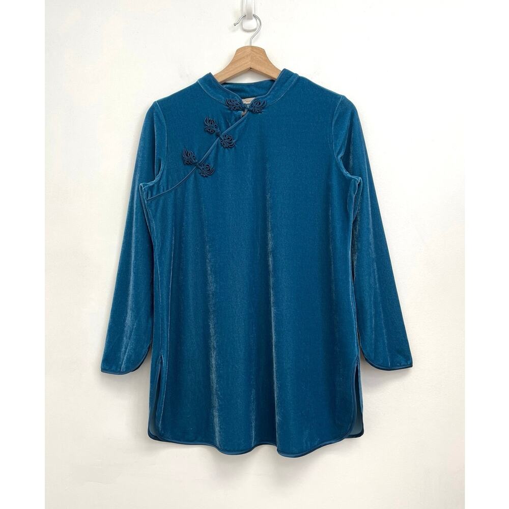 Soft Surroundings Velvet Frog Button Asian Inspired Mandarin Artsy Tunic XSP